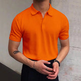 KKBOXLY Hot Trade Men's Summer V Lapel T-Shirt Men's Loose Knitted Sweater Solid Color Casual Men's POLO Shirt Short Sleeve