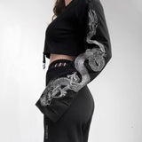 kkboxly  Snake & Letter Print Crop Hoodie, Casual Long Sleeve Fashion Sweatshirt, Women's Clothing