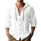 KKBOXLY 2025 2025 men's casual long-sleeved shirts, cotton and linen hooded fashion sweaters, trendy versatile loose beach T-shirts