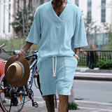 KKBOXLY 2025 Sports suit men's high-end New new casual loose jacquard knitted sweater top shorts men's suit