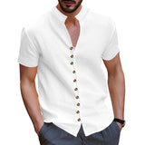 KKBOXLY 2025 Summer   2025 men's retro large size linen button-up collar short-sleeved shirt trend