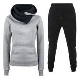 KKBOXLY 2025autumn and winter thickened fleece casual sportswear solid color, women's irregular hoodie sweater sweatpants set