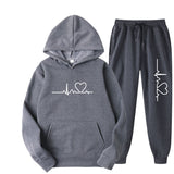 KKBOXLY 2025 Popular trade New men's and women's fleece sweater set autumn and winter men's heart picture hoodie trendy brand new men's suit