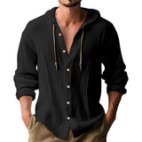 KKBOXLY 2025 2025 men's casual long-sleeved shirts, cotton and linen hooded fashion sweaters, trendy versatile loose beach T-shirts