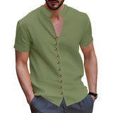 KKBOXLY 2025 Summer   2025 men's retro large size linen button-up collar short-sleeved shirt trend