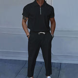 KKBOXLY   summer men's lapel short-sleeved POLO shirt and trousers set 2025 loose casual two-piece set