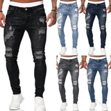 kkboxly  Men's Casual Ripped Skinny Jeans, Chic Street Style Stretch Denim Pants