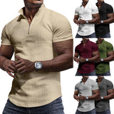 2025KKBOXLY popular New men's stand-up collar polo shirt 2025 men's short-sleeved checkered zipper T-shirt summer casual top