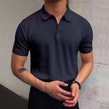 KKBOXLY Hot Trade Men's Summer V Lapel T-Shirt Men's Loose Knitted Sweater Solid Color Casual Men's POLO Shirt Short Sleeve