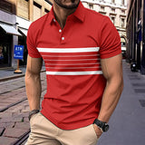 KKBOXLY 2025 2025 new printed men's casual POLO shirt summer V-neck button striped mesh cloth versatile short-sleeved T