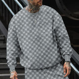 KKBOXLY 2025 men's autumn sweater, jacquard checkerboard, round neck long-sleeved top, fashionable versatile casual long-sleeved T-shirt