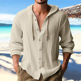 KKBOXLY 2025 2025 men's casual long-sleeved shirts, cotton and linen hooded fashion sweaters, trendy versatile loose beach T-shirts