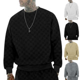 KKBOXLY 2025 men's autumn sweater, jacquard checkerboard, round neck long-sleeved top, fashionable versatile casual long-sleeved T-shirt