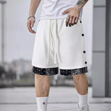 KKBOXLY popular summer street hip-hop cashew flower splicing breasted shorts men's loose trendy brand trendy casual five-point pants men