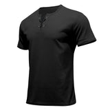 2025KKBOXLY Summer New sports casual fashion slim fit breathable men's short-sleeved T-shirt, 2025 men's strap Henry shirt top