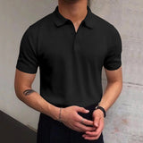 KKBOXLY Hot Trade Men's Summer V Lapel T-Shirt Men's Loose Knitted Sweater Solid Color Casual Men's POLO Shirt Short Sleeve