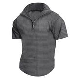 2025KKBOXLY popular New men's stand-up collar polo shirt 2025 men's short-sleeved checkered zipper T-shirt summer casual top