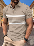 KKBOXLY 2025 2025 new printed men's casual POLO shirt summer V-neck button striped mesh cloth versatile short-sleeved T