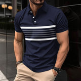 KKBOXLY 2025 2025 new printed men's casual POLO shirt summer V-neck button striped mesh cloth versatile short-sleeved T