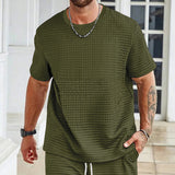 KKBOXLY popular  New Men's Summer T-Shirt Short Sleeve Solid Color Crew Neck Small Checked Casual T-Shirt Fashion Men's Clothing