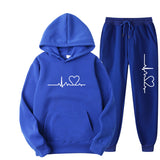 KKBOXLY 2025 Popular trade New men's and women's fleece sweater set autumn and winter men's heart picture hoodie trendy brand new men's suit