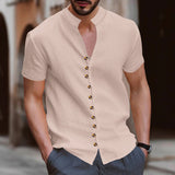 KKBOXLY 2025 Summer   2025 men's retro large size linen button-up collar short-sleeved shirt trend