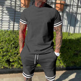 2025KKBOXLY popular New  Men's Short Sleeve Shorts Two-piece Casual Sports Youth Popularan, 2025n Spring and Summer Suit