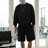 KKBOXLY 2025 2025 creative checkerboard casual sports suit  men's long-sleeved shorts crew neck two-piece set