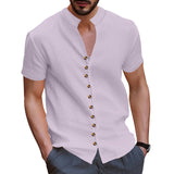 KKBOXLY 2025 Summer   2025 men's retro large size linen button-up collar short-sleeved shirt trend