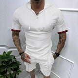 2025KKBOXLY popular  Summer New  Hooded Waffle T-Shirt Men's Sports Casual Short Sleeve Shorts Set