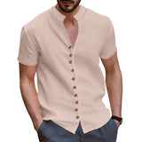 KKBOXLY 2025 Summer   2025 men's retro large size linen button-up collar short-sleeved shirt trend