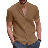 KKBOXLY 2025 Summer   2025 men's retro large size linen button-up collar short-sleeved shirt trend