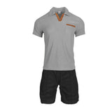 KKBOXLY 2025 summer men's wear with short-sleeved shorts two-piece set, heavy waffle lapel T-shirt, casual sports suit