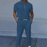 KKBOXLY   summer men's lapel short-sleeved POLO shirt and trousers set 2025 loose casual two-piece set