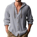 KKBOXLY 2025 2025 men's casual long-sleeved shirts, cotton and linen hooded fashion sweaters, trendy versatile loose beach T-shirts