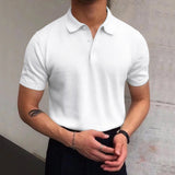 KKBOXLY Hot Trade Men's Summer V Lapel T-Shirt Men's Loose Knitted Sweater Solid Color Casual Men's POLO Shirt Short Sleeve