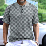 KKBOXLY 2025 2025 men's casual lapel short-sleeved shirt  jacquard checkerboard loose T-shirt daily POLO shirt