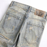 kkboxly  Men's Casual Letter Embroidery Jeans, Chic Vintage Style Skinny Denim Pants