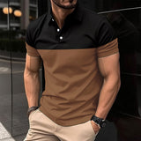 KKBOXLY 2025 Men's casual POLO shirt fashion V-neck button business color matching versatile casual T-shirt top