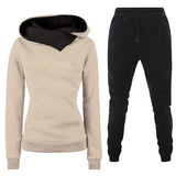 KKBOXLY 2025autumn and winter thickened fleece casual sportswear solid color, women's irregular hoodie sweater sweatpants set