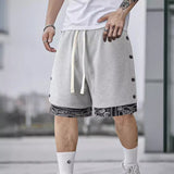 KKBOXLY popular summer street hip-hop cashew flower splicing breasted shorts men's loose trendy brand trendy casual five-point pants men