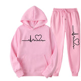 KKBOXLY 2025 Popular trade New men's and women's fleece sweater set autumn and winter men's heart picture hoodie trendy brand new men's suit