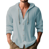 KKBOXLY 2025 2025 men's casual long-sleeved shirts, cotton and linen hooded fashion sweaters, trendy versatile loose beach T-shirts