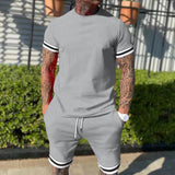 2025KKBOXLY popular New  Men's Short Sleeve Shorts Two-piece Casual Sports Youth Popularan, 2025n Spring and Summer Suit