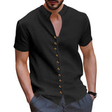 KKBOXLY 2025 Summer   2025 men's retro large size linen button-up collar short-sleeved shirt trend