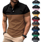 KKBOXLY 2025 Men's casual POLO shirt fashion V-neck button business color matching versatile casual T-shirt top