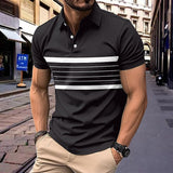 KKBOXLY 2025 2025 new printed men's casual POLO shirt summer V-neck button striped mesh cloth versatile short-sleeved T