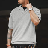 2025KKBOXLY popular  Summer Lapel Short Sleeve Men's Versatile T-Shirt V Lapel Heavy Waffle Loose Knitted Short Sleeve