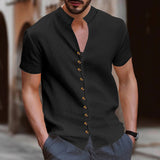 KKBOXLY 2025 Summer   2025 men's retro large size linen button-up collar short-sleeved shirt trend