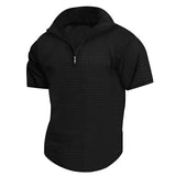 2025KKBOXLY popular New men's stand-up collar polo shirt 2025 men's short-sleeved checkered zipper T-shirt summer casual top